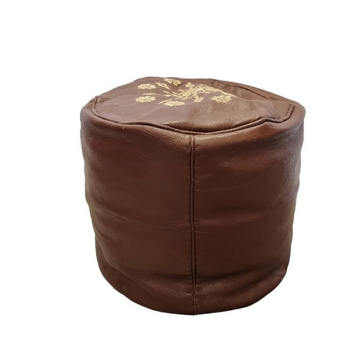 Puf de cuero marrón vintage – decoratieve objecten, Leather (photo 2 of 5)