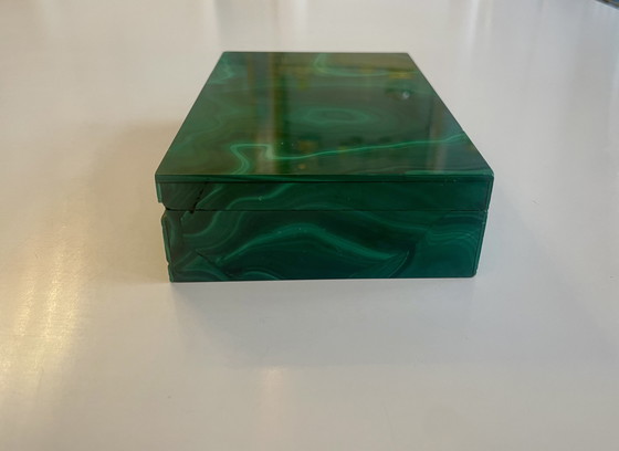 Image 1 of Malachit Schatulle mit vergoldetem Echtsilber Scharnier Juweliersarbeit aus Italien 