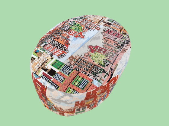 Image 1 of Cover for an oval pouf by Vermeer "Street in Delft"