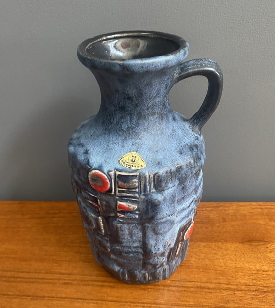 Image 1 of Blue and red vase by Uberlacker keramic West Germany 1970s