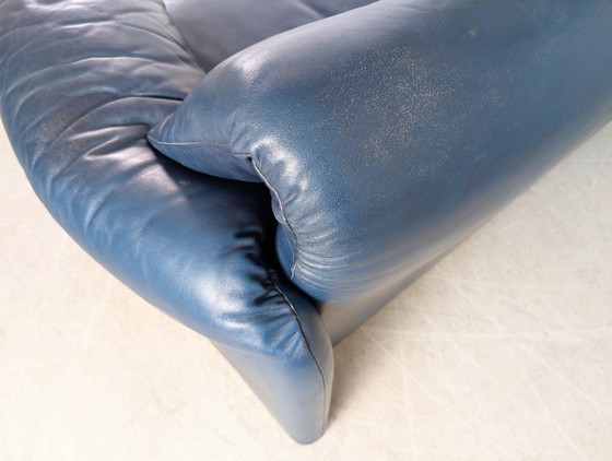 Image 1 of Cassina Maralunga Sofa Dreisitzer Couch Magistretti Leder blau