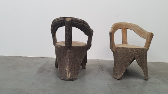 Image 1 of Vintage faux wood cement garden set 4 chairs/table Brutalist 60s France