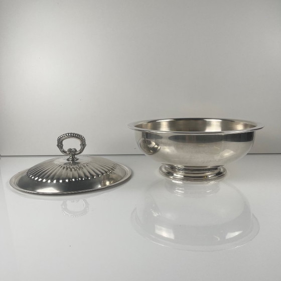 Image 1 of Fuente/sopera italiana de metal plateado para verduras, PM Italy, circa 1960-1980