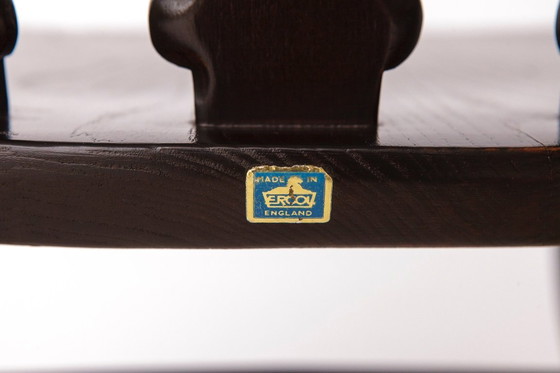 Image 1 of Vintage Ercol Stoel Model 375 - Engeland 1960 - Iepenhout - Origineel Etiket