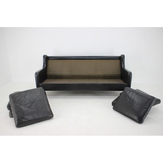 Image 1 of Vintage black leather 3-seater sofa, Denmark 1970