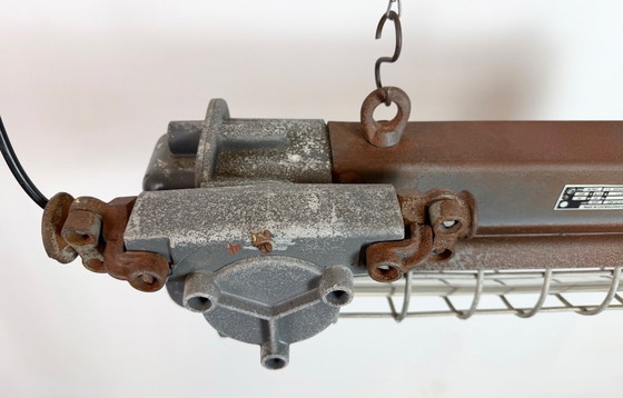 Image 1 of Grijze industriële hanglamp met buisconstructie van Elektrosvit, jaren 70.