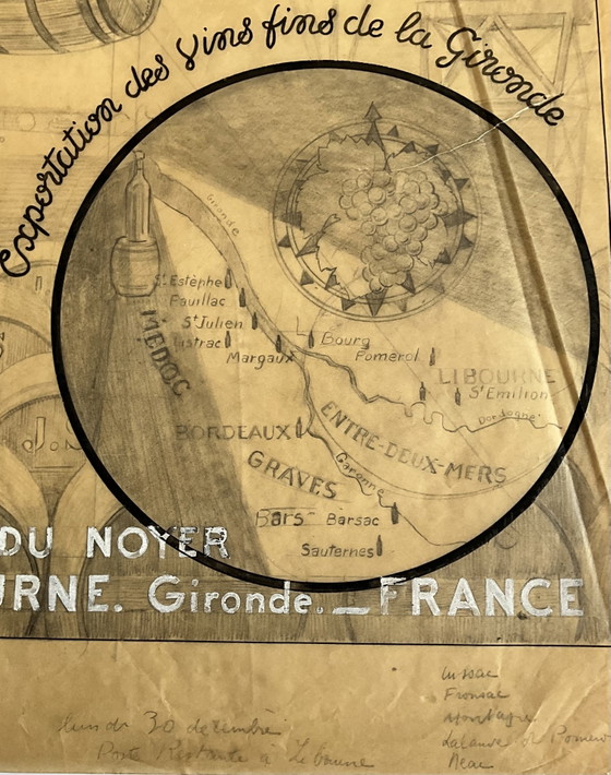 Image 1 of Original French Wine Advertising Artwork by Henri Lemonnier, 1950s