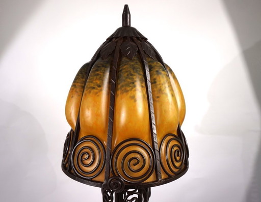 Art Nouveau wrought iron floor lamp Charles Schneider, 1920