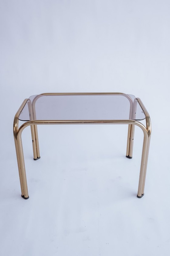 Image 1 of Vintage brass glass side table