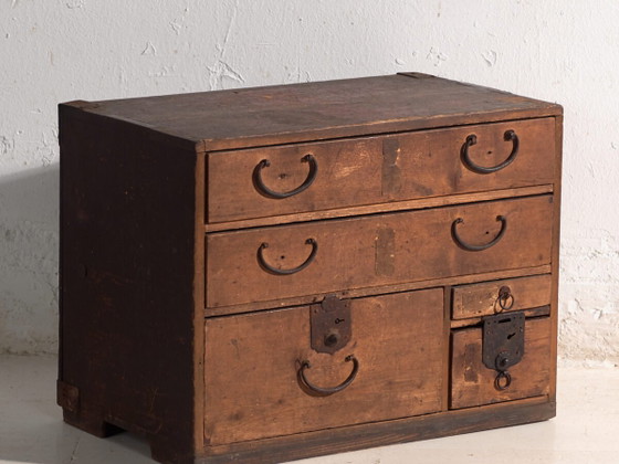 Antique Japanese tansu chest, Japan, circa 1910, Chest of drawers, Iron, Wood, Brown, Vintage (photo 2 of 40)