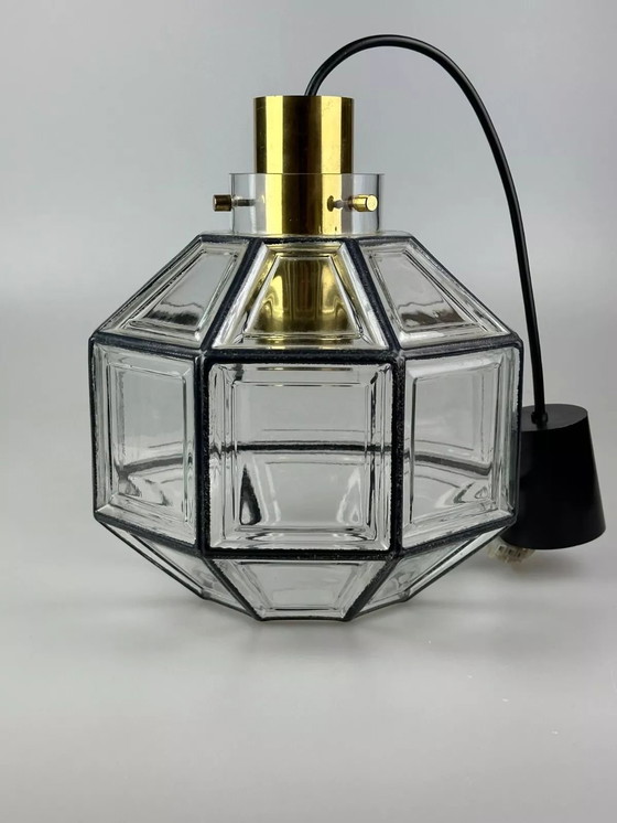 Image 1 of Lámpara de techo de los años 60 y 70, Glashütte Limburg, Alemania, vidrio y latón, Space Age