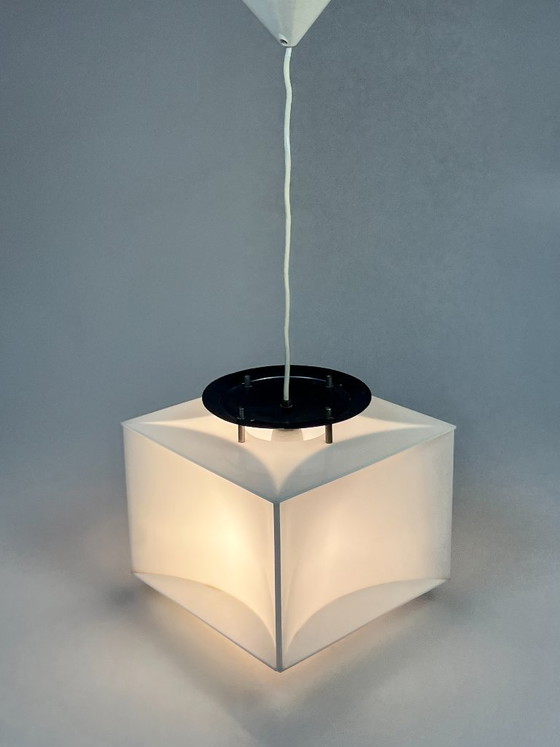 Suspension Cube Blanc Vintage, Space Age, Années 1970 – Métal, Plastique (photo 16 of 18)
