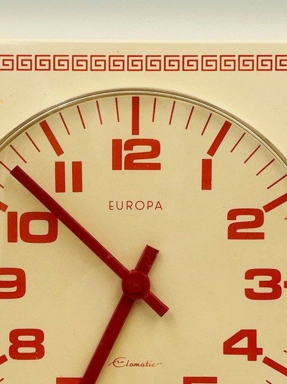 Image 1 of Vintage Europa wall clock, red and cream, 1970s