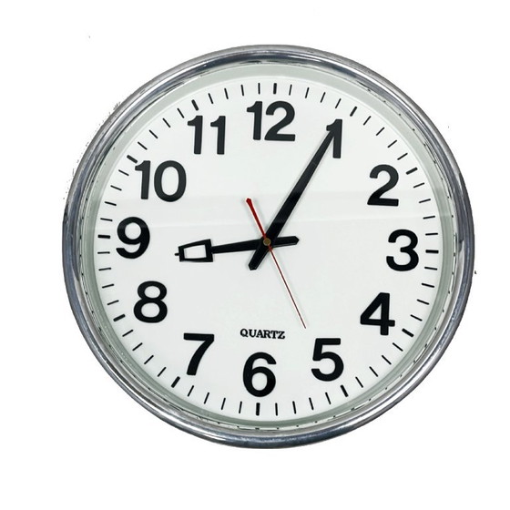 Classic Round Quartz Wall Clock – 1990s, 39 Cm Diameter, In Working Order. – Glass, Plastic (photo 7 of 7)