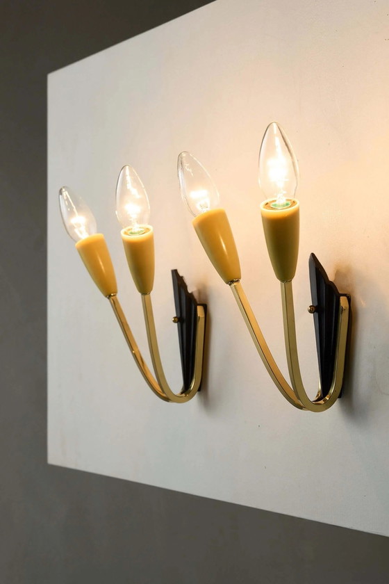 Geometric Brass and Black Wall Lamp, 1950s, Wall lights, Plastic, Mid Century Modern (photo 5 of 13)