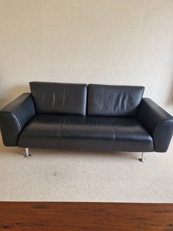 Image 1 of Rolf Benz designer sofa – black leather, minimalist & stylish