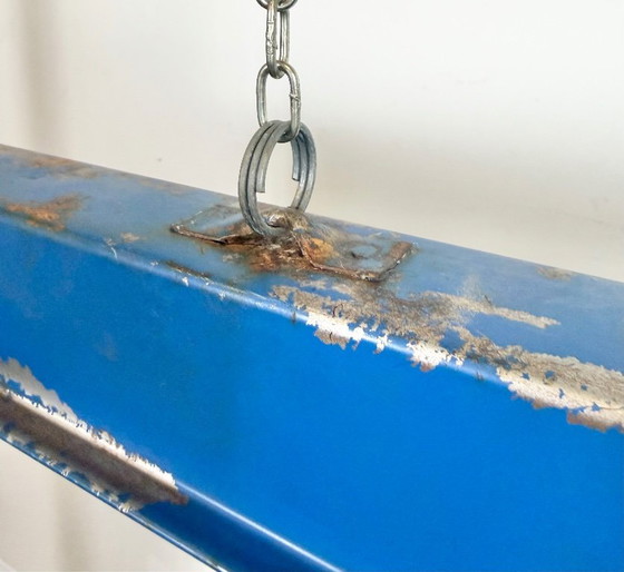 Image 1 of Blauwe industriële hanglamp, jaren 70