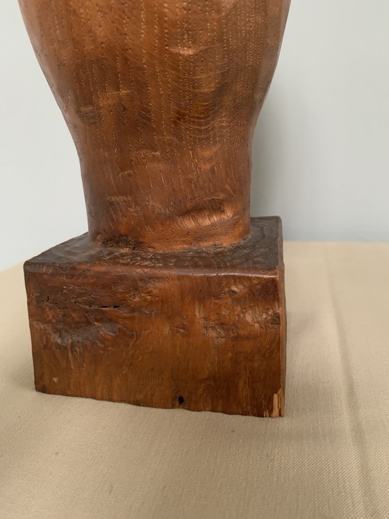 Image 1 of Brutalist Houtsnijwerk Kop Buste Sculptuur Eiken Hout Jaren 70