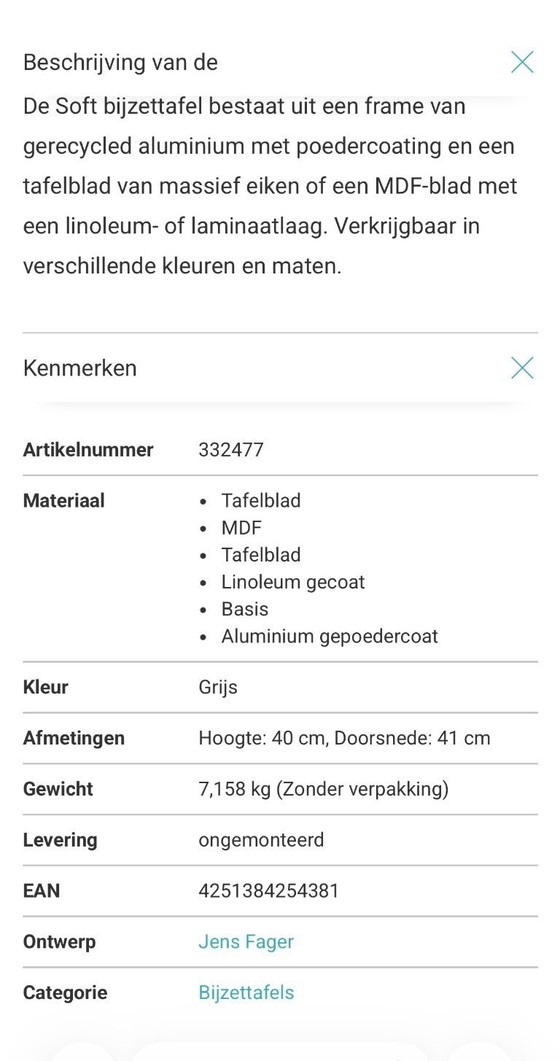 Image 1 of Muuto side table “Soft” off white Ø41 cm h40 cm. Degelijk tafeltje, gekocht 28 mrt jl bij Sale MisterDesign. Nieuw ongebruikt 