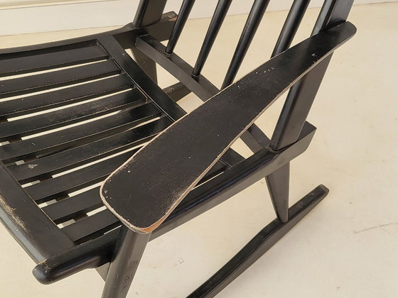 Image 1 of SUPERBE ROCKING-CHAIR FAUTEUIL 1960 VINTAGE EN BOIS LAQUE NOIR 60S 1960S