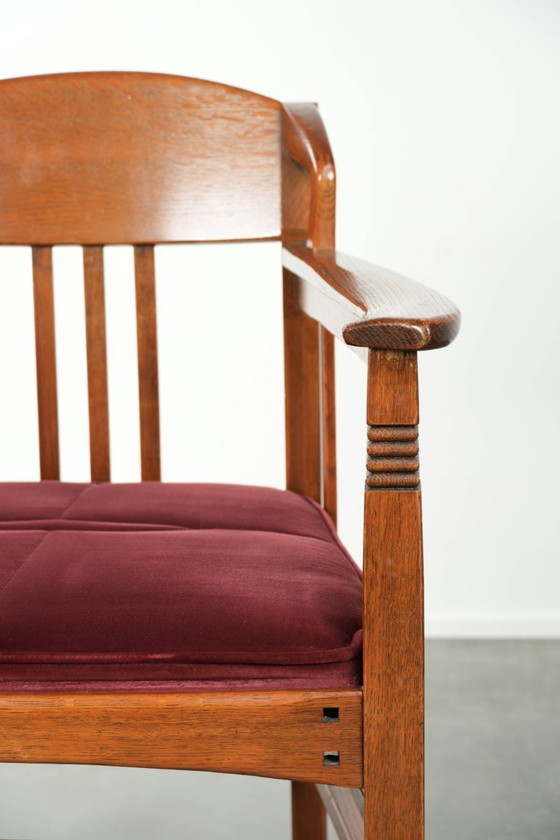 Image 1 of Art Nouveau/ Jugendstil design Schuitema dining chair/occasional chair with luxurious red fabric upholstery