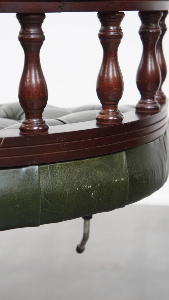 Image 1 of Green Beef Leather and Wood Chesterfield Office Chair
