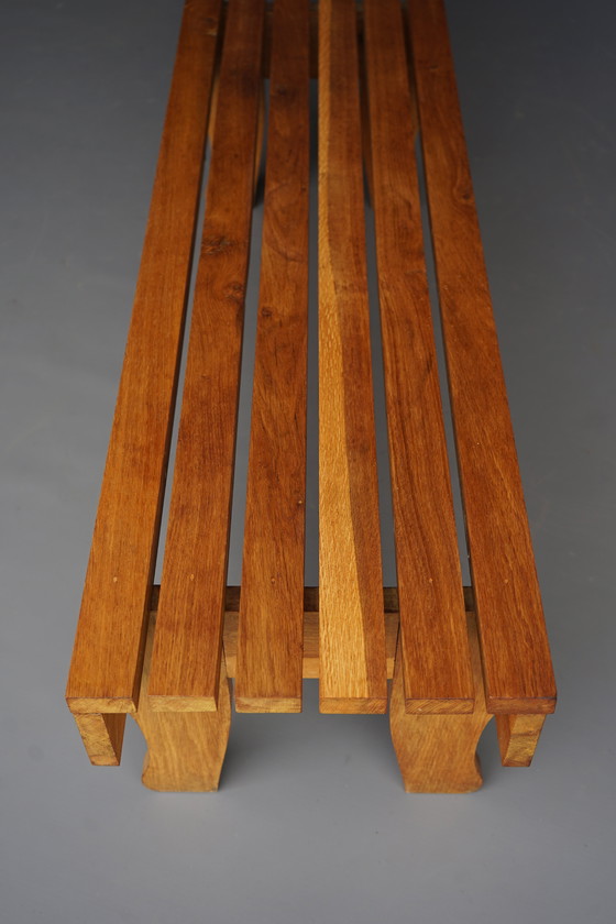 Image 1 of Long banc à lattes en chêne vintage, 1960s