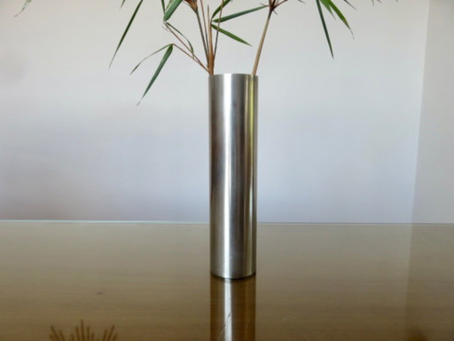Vase soliflore rouleau en laiton nickelé, 1970