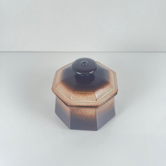 Image 1 of Caja octogonal de cerámica marrón, mediados del siglo XX