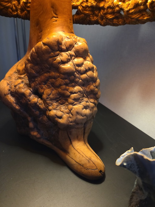 Unique Vintage Handcrafted Table Lamp – Burl Wood & Macrame (Boho / Wabi-Sabi) – tafellampen, Cotton (photo 2 of 6)