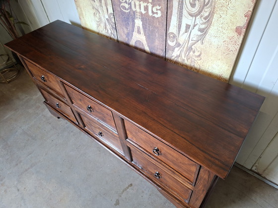 Image 1 of Antieke teakhouten ladekast, tv-meubel, wandmeubel, dressoir afm: 156x45cm en 75cm hoog.

