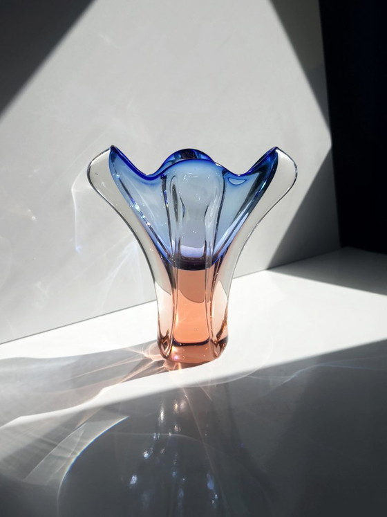 Josef Hospodka for Chřibská Vase, blue-pink Sommerso Art Glass, Czechoslovakia 1960s – Murano Glass (photo 3 of 5)