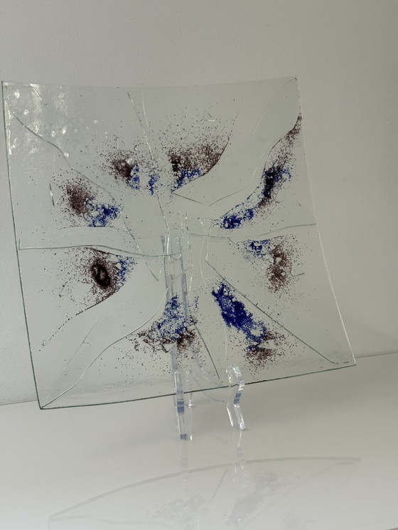 Image 1 of Dekorative Glasschale mit blauen und braunen