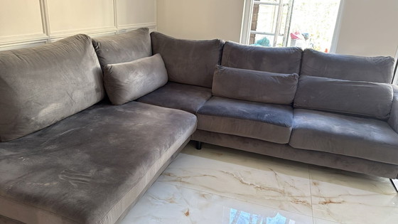 Image 1 of Divano angolare in velluto grigio con molle insacchettate, 288x250 cm