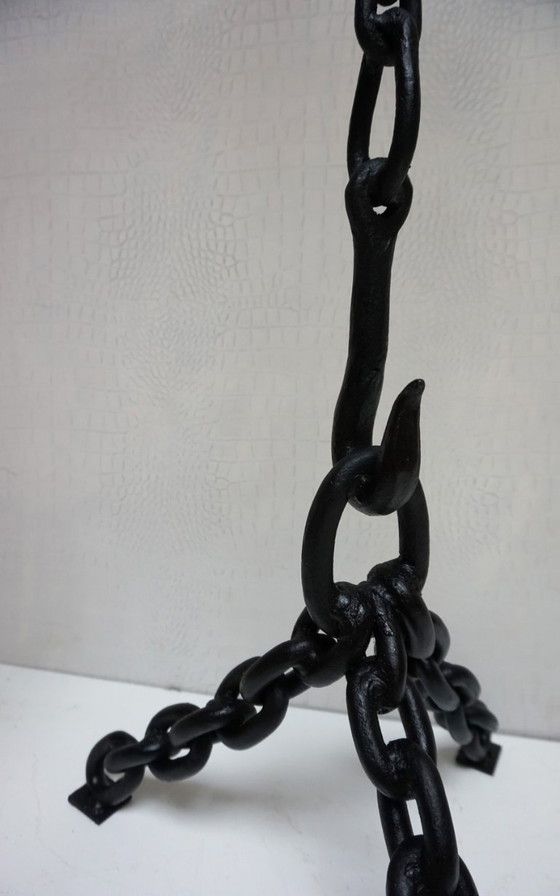 Image 1 of Vintage brutalist nautical standing metal chain lamp in the style of Franz West, 1970s