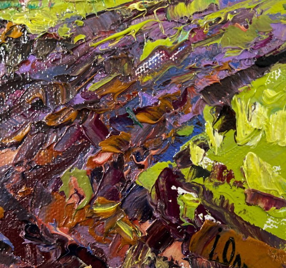 Image 1 of Original Oil Painting Summer Road Landscape Morning in the village