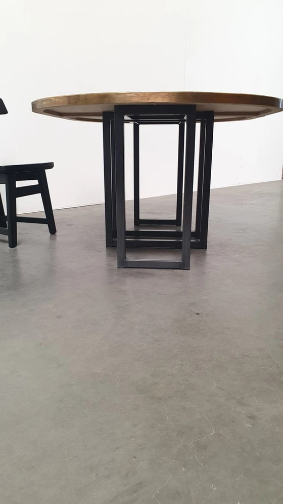 Image 1 of Large brass design table oval modular - raw steel wabi sabi
