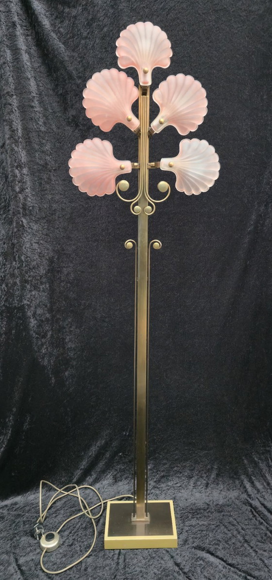 Image 1 of Lampadaire en laiton Deknudt, style Art déco, lampe en forme de coquillage