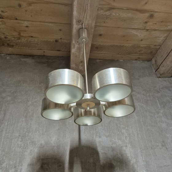 Image 1 of Lustre vintage en aluminium et verre, Allemagne, années 1970