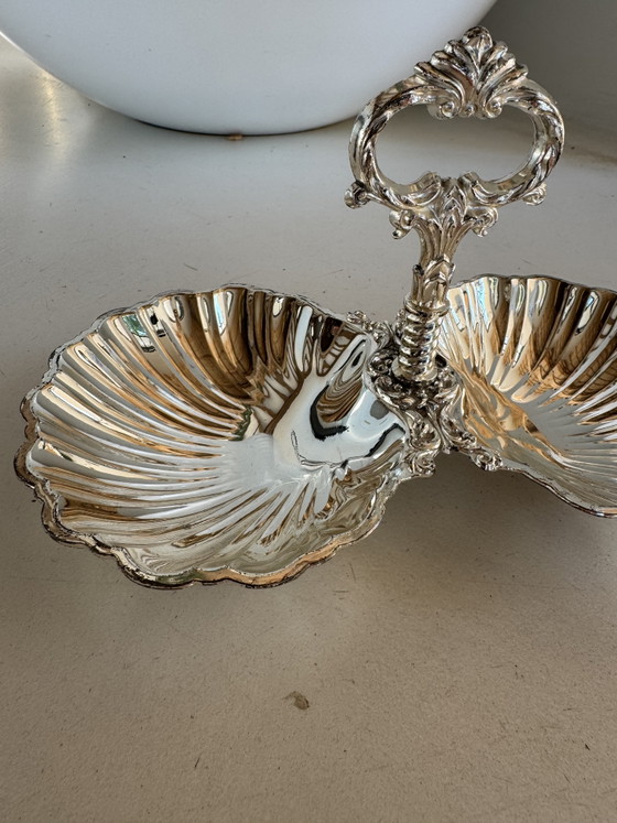 Image 1 of Présentoir coquillage métal argenté vintage