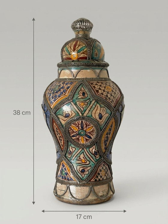 Große marokkanische Potiche aus Keramik und Metall – 38 cm – Dekorative Objekte, Ceramic (photo 15 of 15)