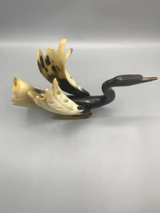 Large sculpted and polished natural horn heron, handcrafted sculpture signed Cerdon (photo 3 of 7)