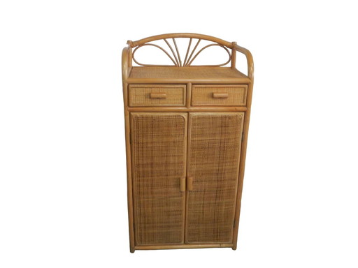 Rotan en vurenhouten schoenenrek dressoir, 1970