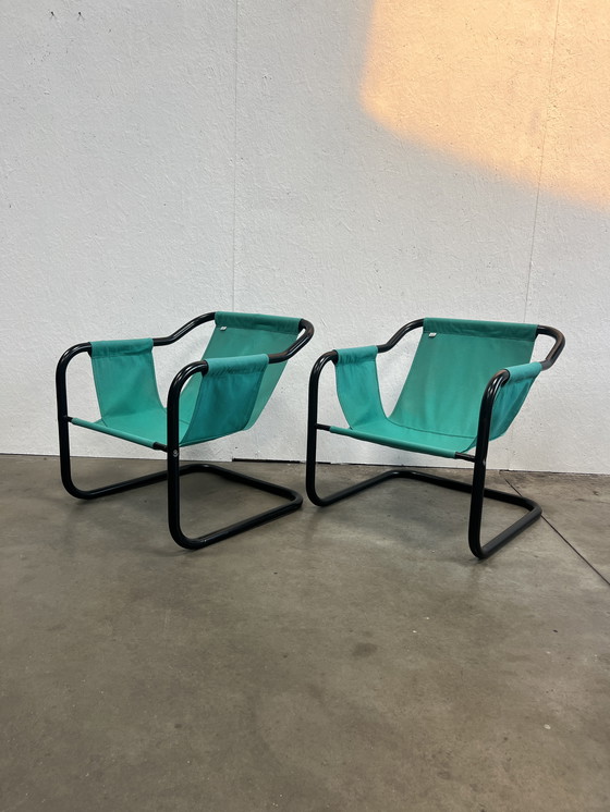 Image 1 of Zwei dänische Vintage-Sessel, Xcol, schwarzer Stahl mit grünem Stoff, 1980er Jahre