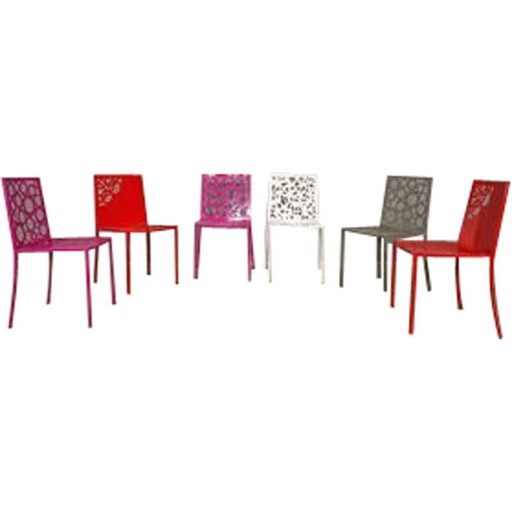 Set van 6 vintage ijzeren Papeete stoelen, jaren 70