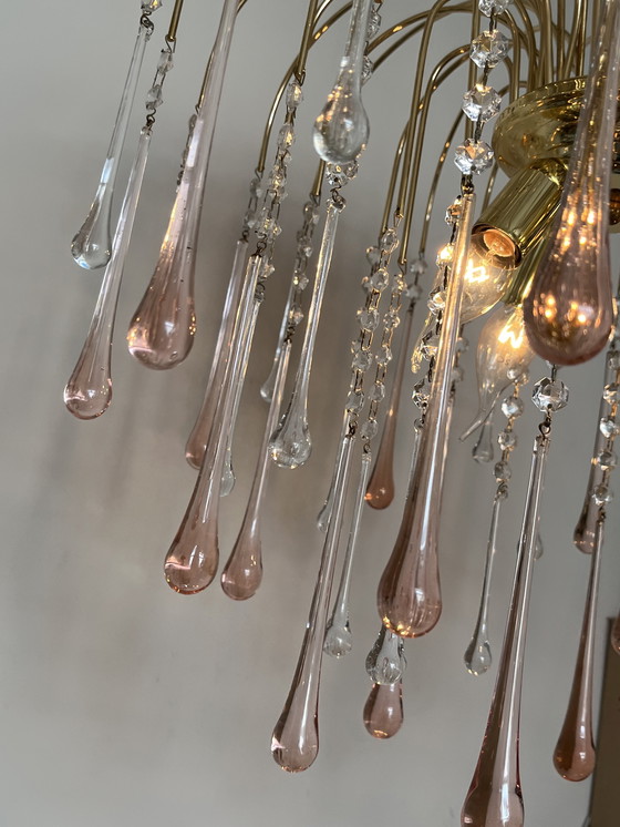 Image 1 of Lampada a sospensione vintage XXL in cristallo rosa a goccia, italiana