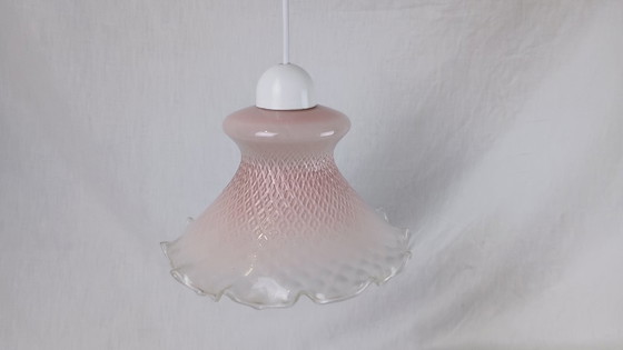 Image 1 of Lampada a sospensione vintage Venini in vetro di Murano rosa chiaro, metà anni '50