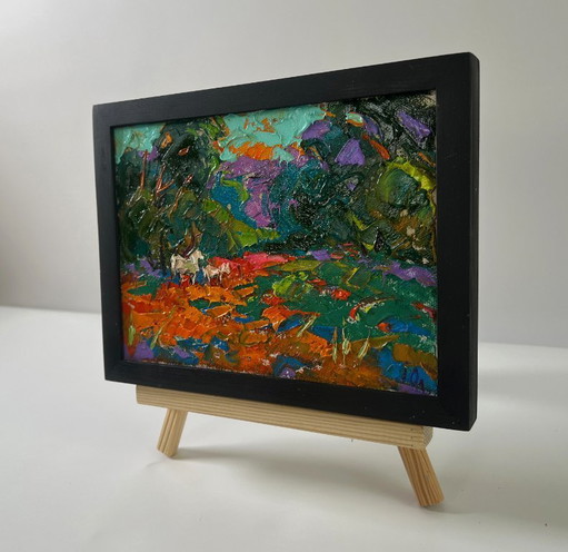 Original Oil Painting Summer Nature Landscape Evening in the Forest – schilderijen tekeningen, Canvas (photo 2 of 8)