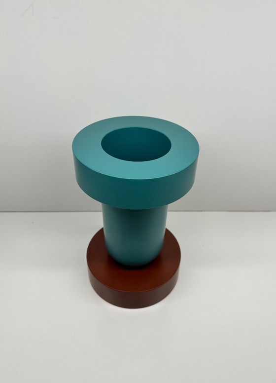 Image 1 of Mirto Ettore Sottsass vase for Marutomi Japan 1997 Lacquered plastic Blue Grey Brick Signed