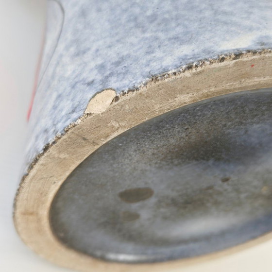 Image 1 of IMPORTANT VINTAGE 1950 VASE WITH 2 HANDLES, RED & YELLOW CERAMIC, 50S ROCKABILLY